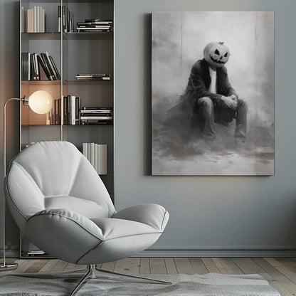 Man With Pumpkin Halloween Scene (2) - Poster / Art Print