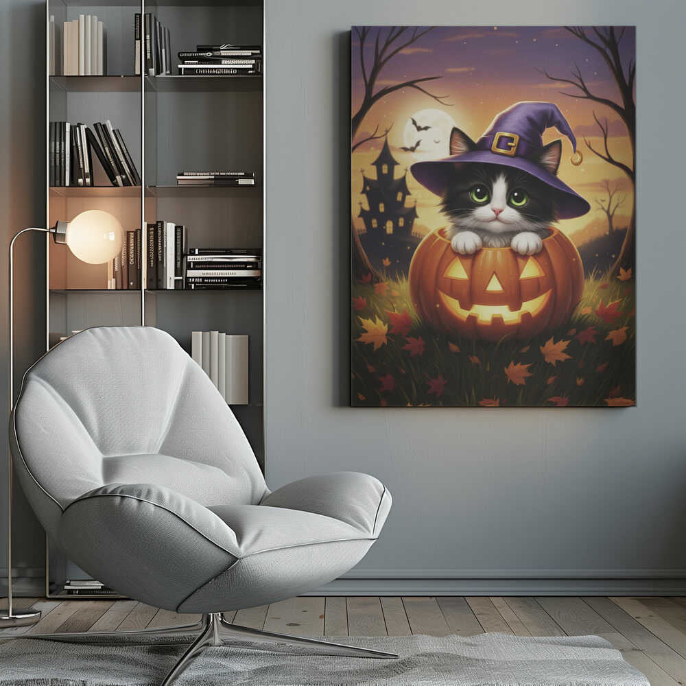 Kitten in a Pumpkin - Poster / Art Print