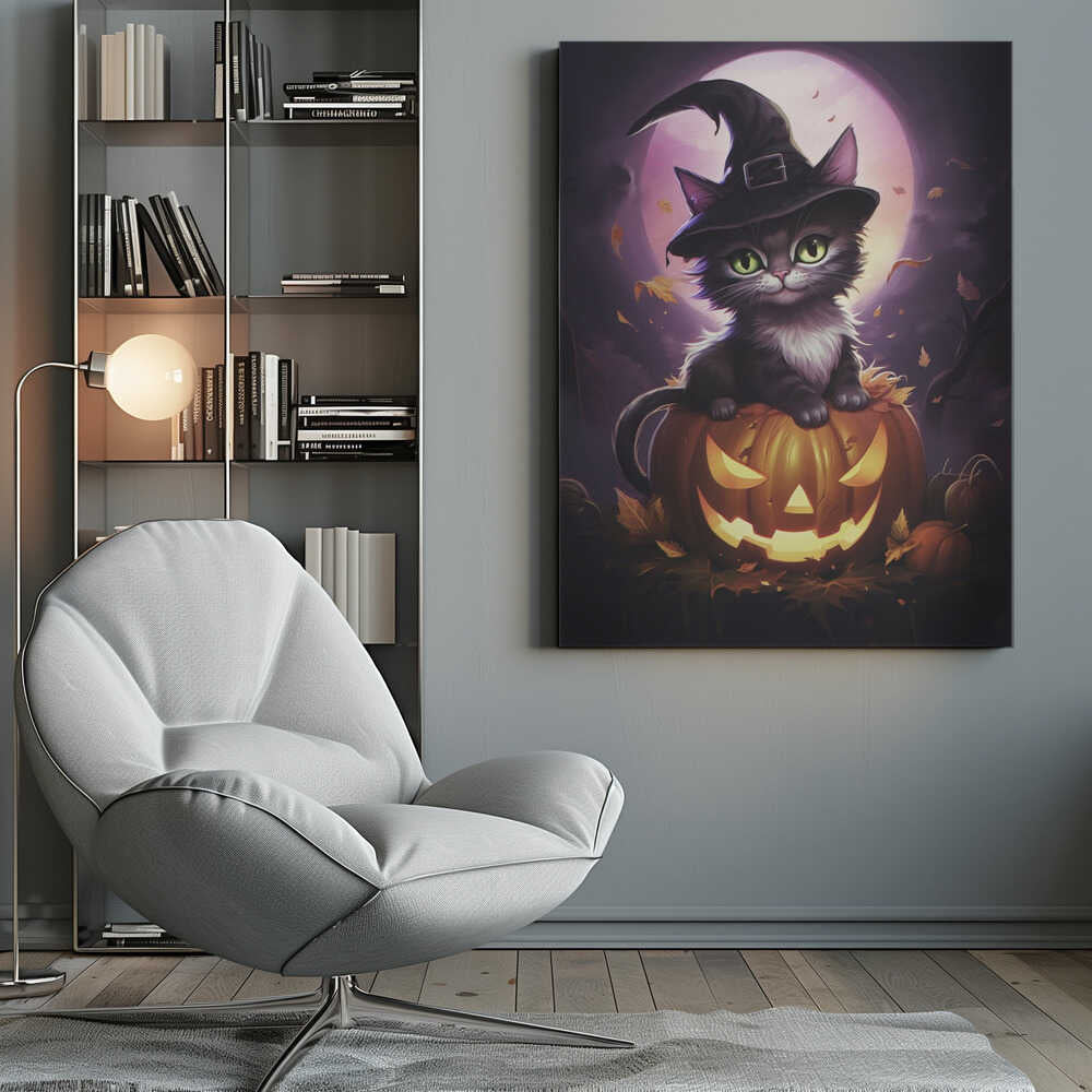 Cute Kitten On a Pumpkin - Poster / Art Print