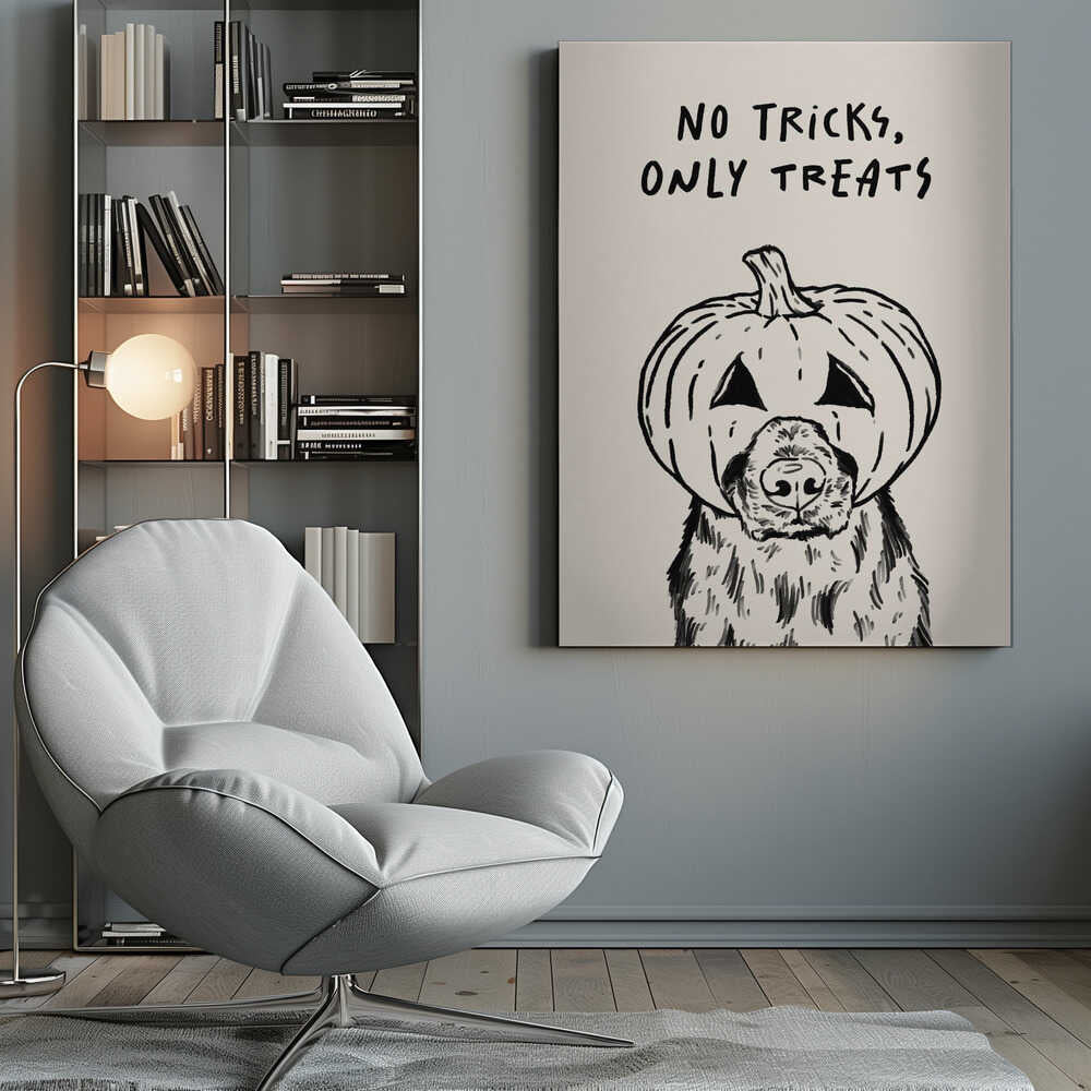 No Tricks Only Treats Pumpkin Dog - Poster / Art Print