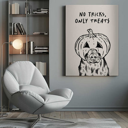 No Tricks Only Treats Pumpkin Dog - Poster / Art Print