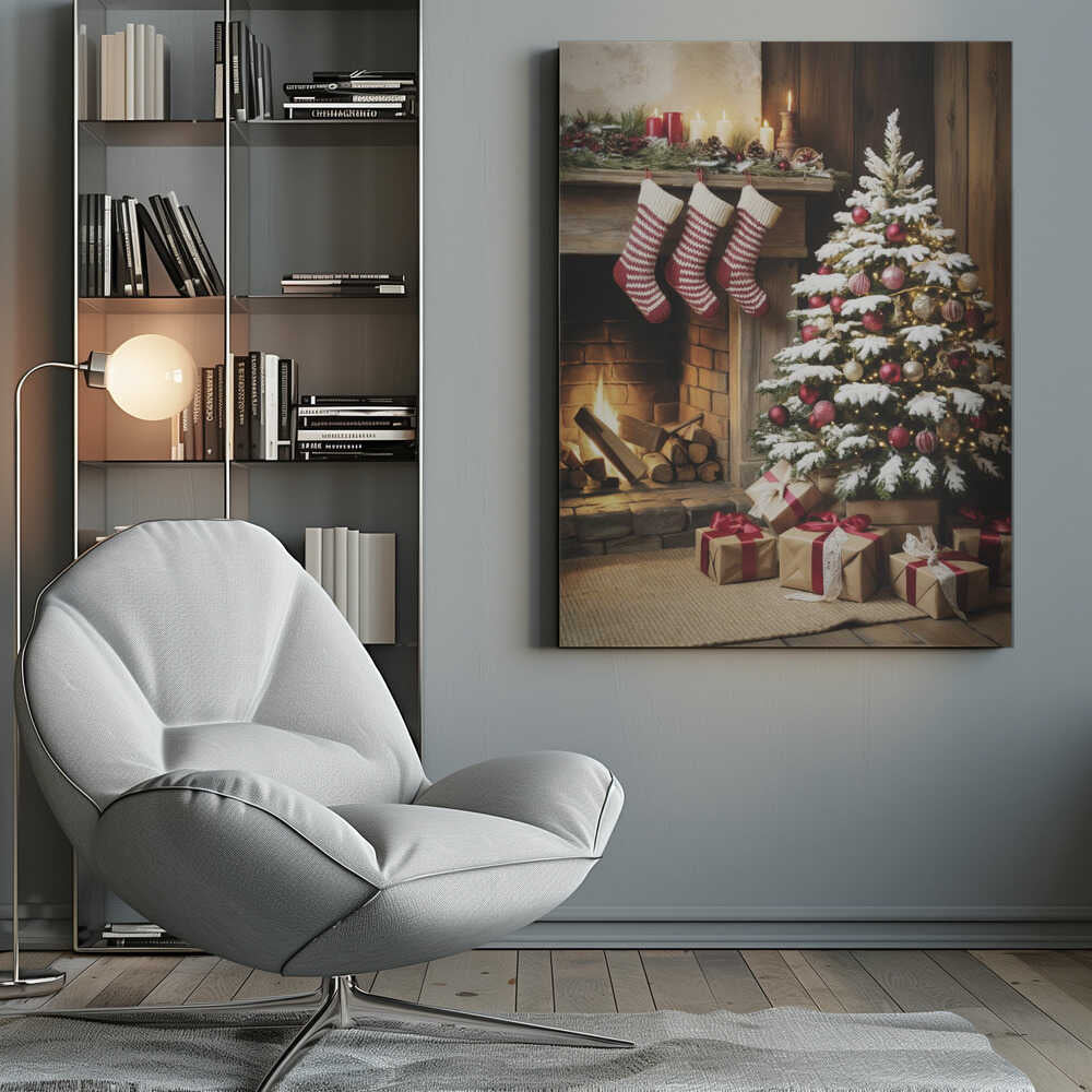 Christmas By the Fireplace - Poster / Art Print