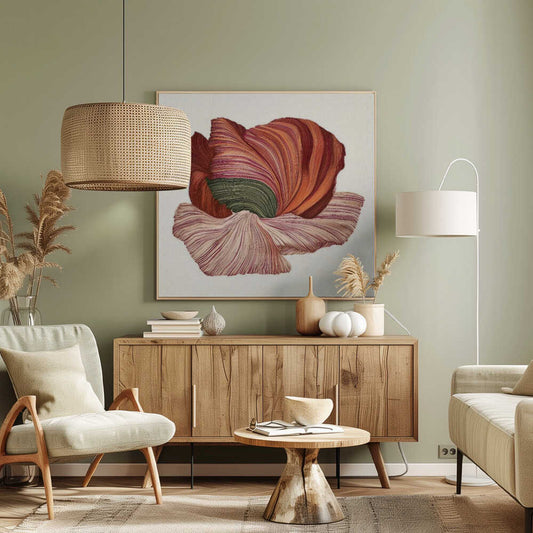 Minimalist floral line art poster with abstract flowers and leaves on a light background