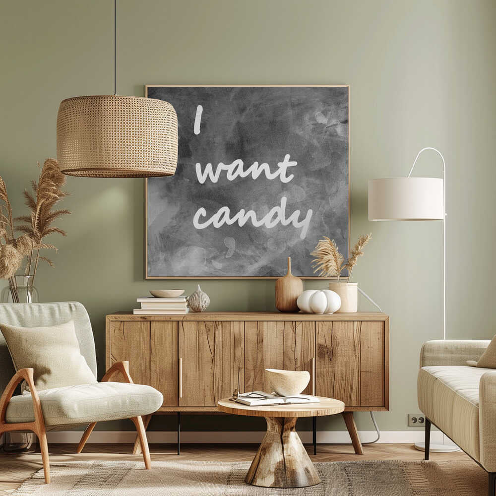 I Want Candy Black White Gray - Poster / Art Print