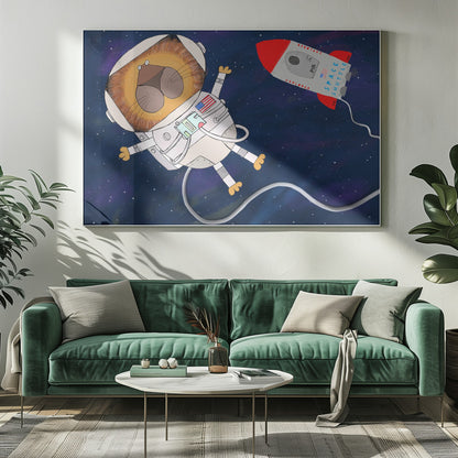 Funny Lion Astronaut is Swirling in Space by Artist Carla Daly - Poster / Art Print