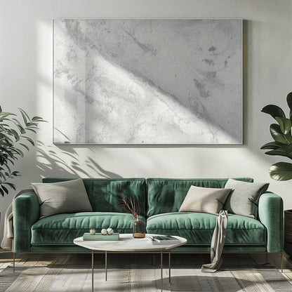 Abstract art with a light grey and white marbled texture in a modern silver frame.