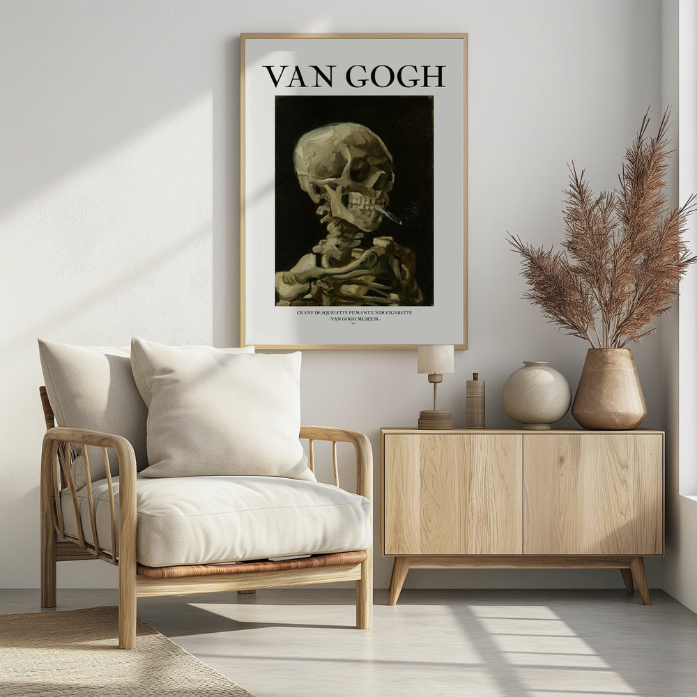 Head of a skeleton with a burning cigarette - Poster / Art Print