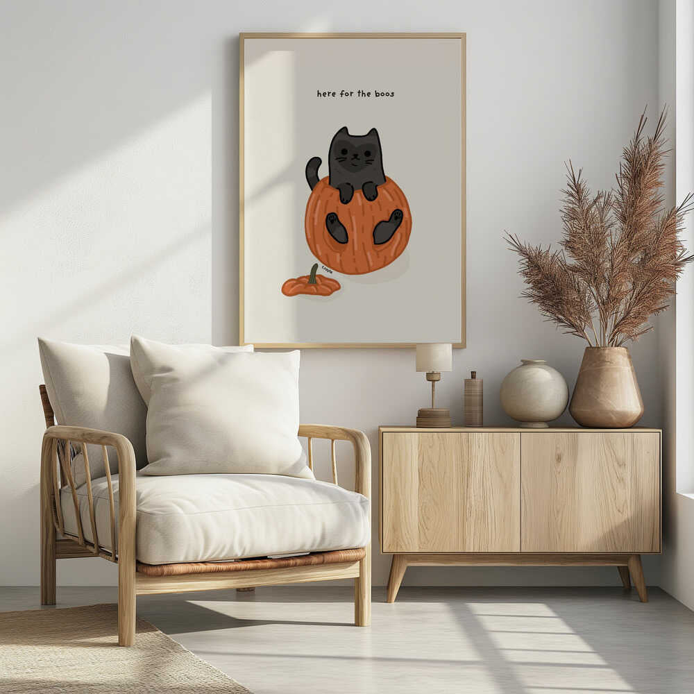 Black Cat Playfully Sitting In A Pumpkin - Poster / Art Print