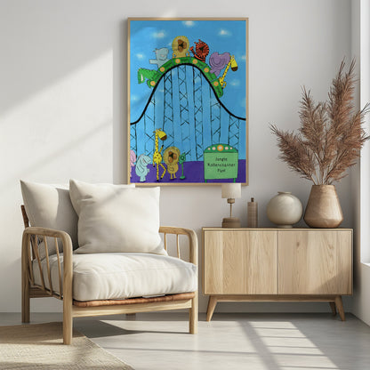 Jungle Animals Whizzing Down the Rollercoaster by Carla Daly - Poster / Art Print