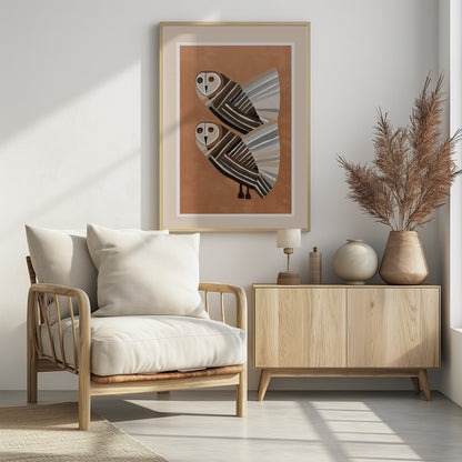Striped Owl Pair - Poster / Art Print