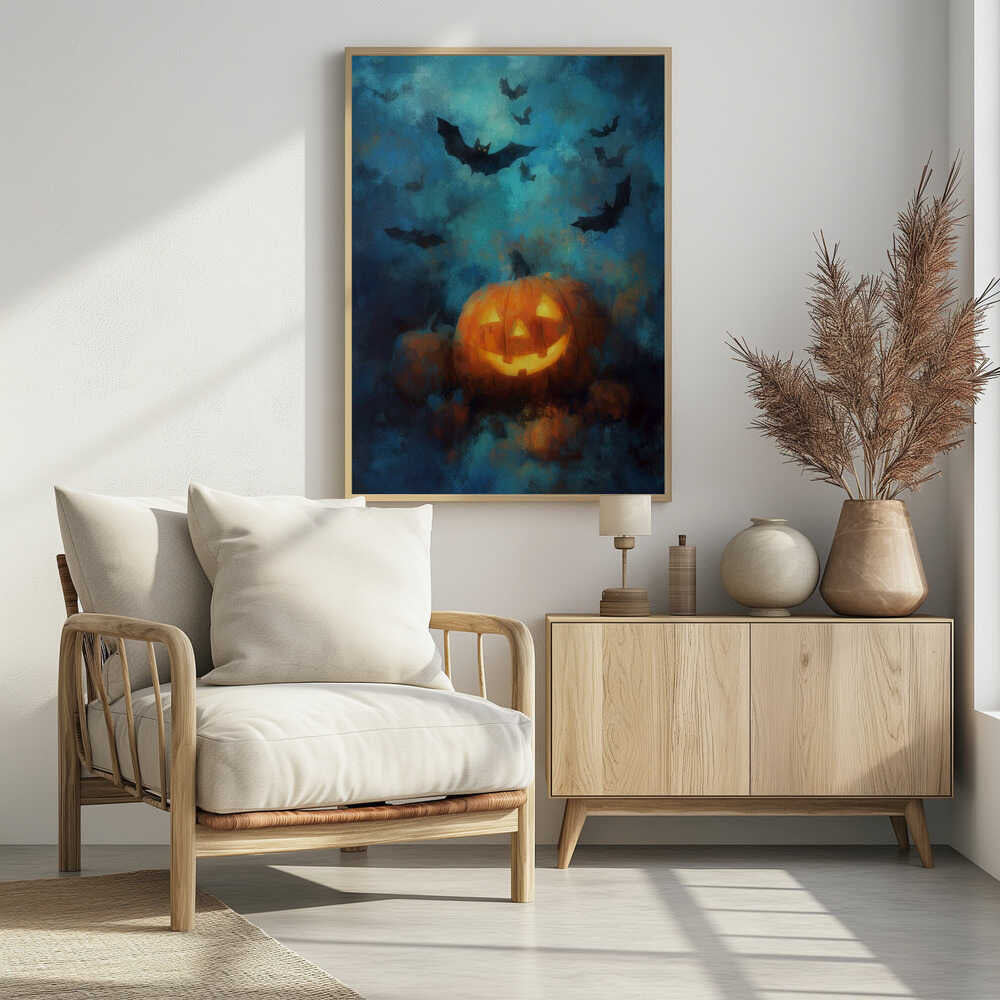 Lantern Pumpkin Halloween Scene (3) - Poster / Art Print