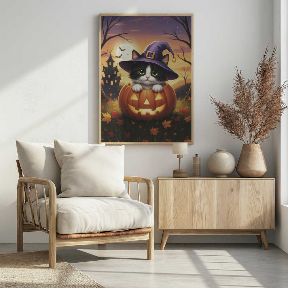 Kitten in a Pumpkin - Poster / Art Print