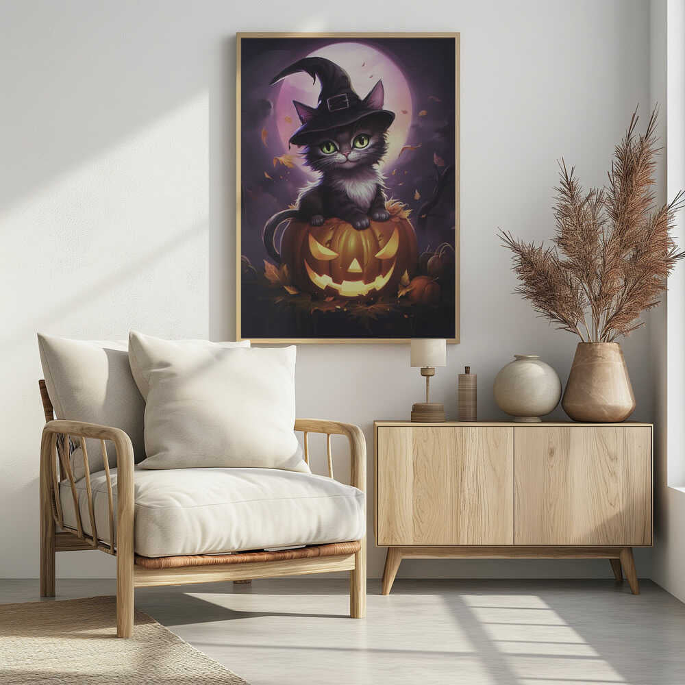 Cute Kitten On a Pumpkin - Poster / Art Print