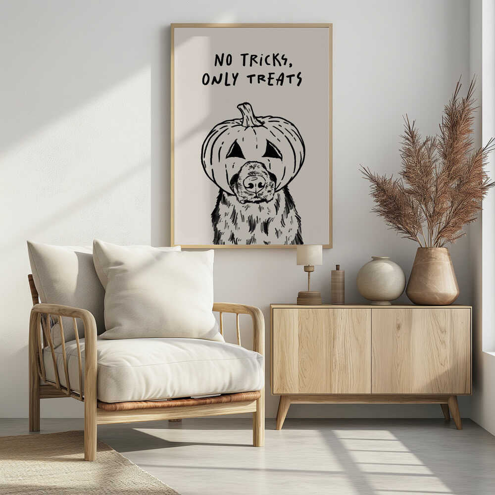 No Tricks Only Treats Pumpkin Dog - Poster / Art Print