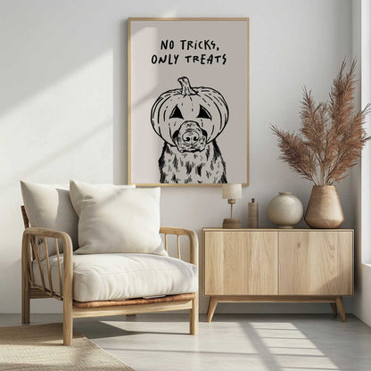 No Tricks Only Treats Pumpkin Dog - Poster / Art Print