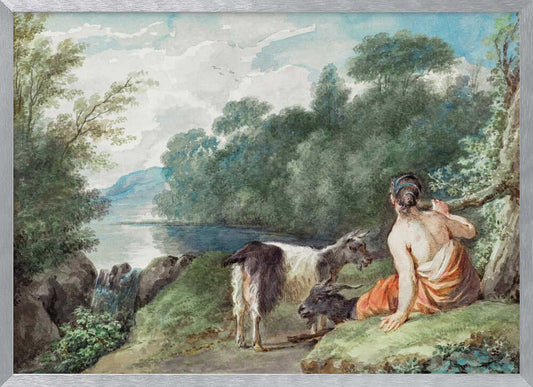 Shepherdess With Goats In a Landscape With a Lake - Poster / Art Print