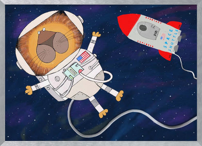 Funny Lion Astronaut is Swirling in Space by Artist Carla Daly - Poster / Art Print