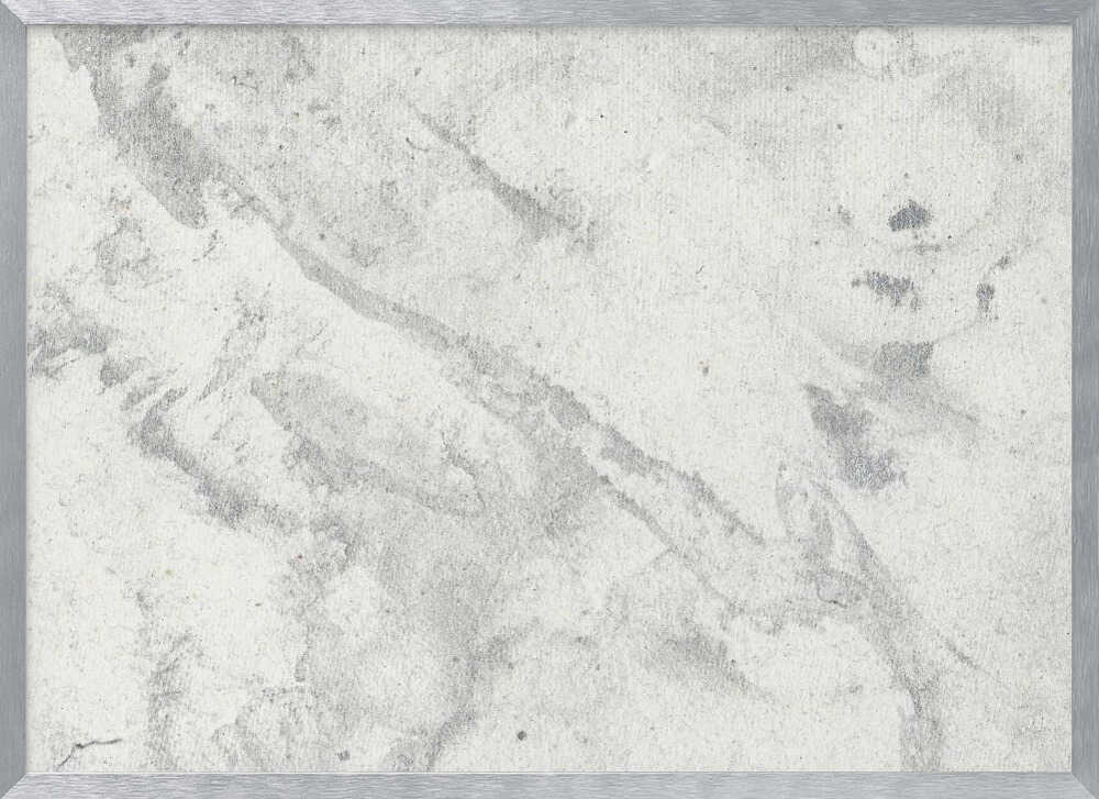 Abstract art with a light grey and white marbled texture in a modern silver frame.