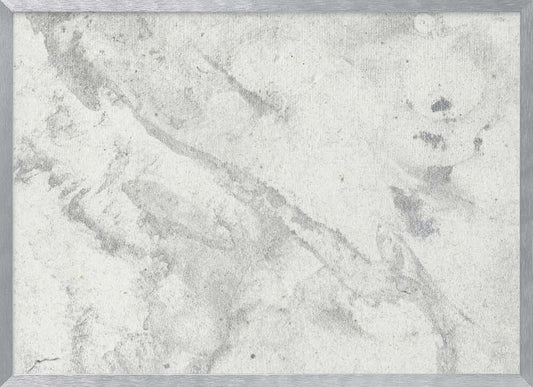 Abstract art with a light grey and white marbled texture in a modern silver frame.