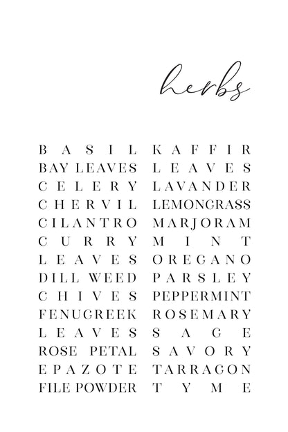 List of herbs - Poster / Art Print